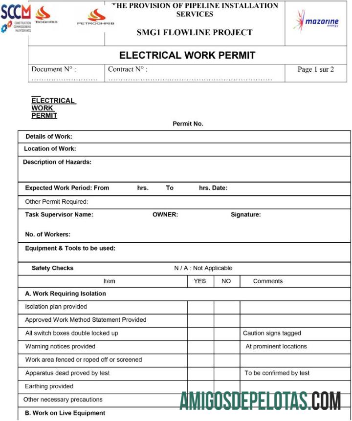 Autorização de trabalho elétrico de manutenção de comissionamento de construção amostra